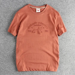 2024 Summer New American Retro Short Sleeve O-neck 3D Letter Eagle Printed T-shirt Men's Simple 100% Cotton Washed Casual Tops