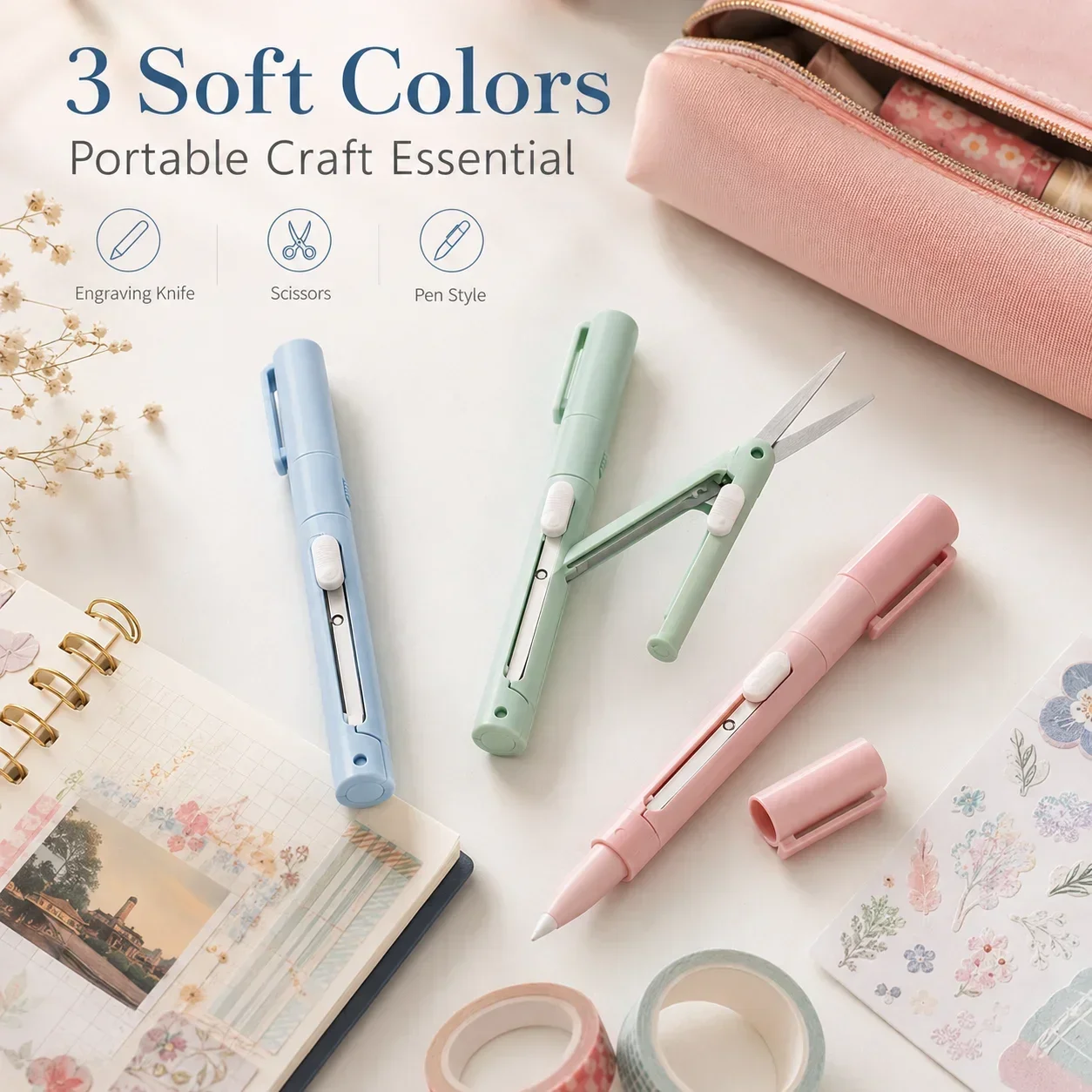Creative Dual-purpose Journal Cutting Tool Pen Ceramic Knife Foldable Scissors Paper Craft Supplies