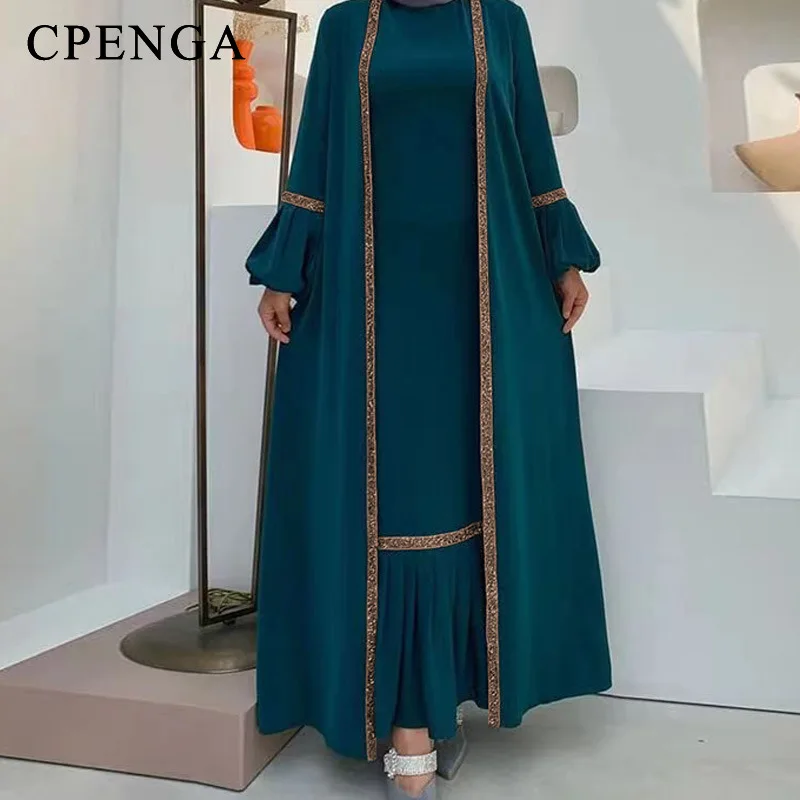 

Eid Two Pieces Women Dubai Abaya Elegant Muslim Femme Dress Evening Party Jalabiya Islamic Turkey Dresses Moroccan Kaftan Robe
