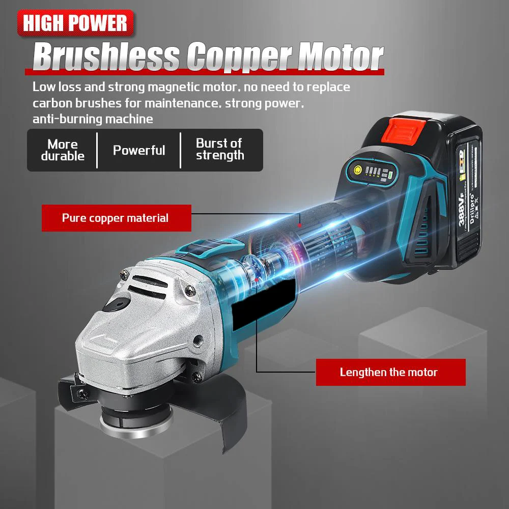 

125MM Brushless Electric Angle Grinder 4 Speed M14 Cutting Machine Lithium Battery Power Tool For Makita 18V Batterry