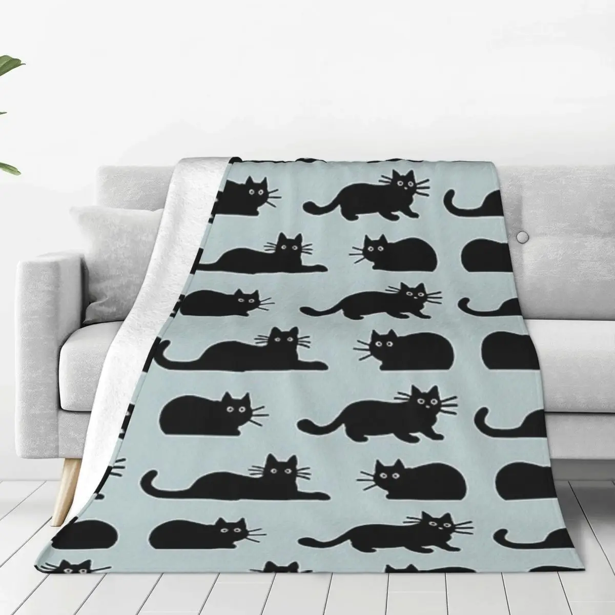 

Fluffy Baby Blanket Black Cat Sofa Camp Nap Bedspread Cozy Flannel Blanket Fleece Textile Blanket Bedroom Decor