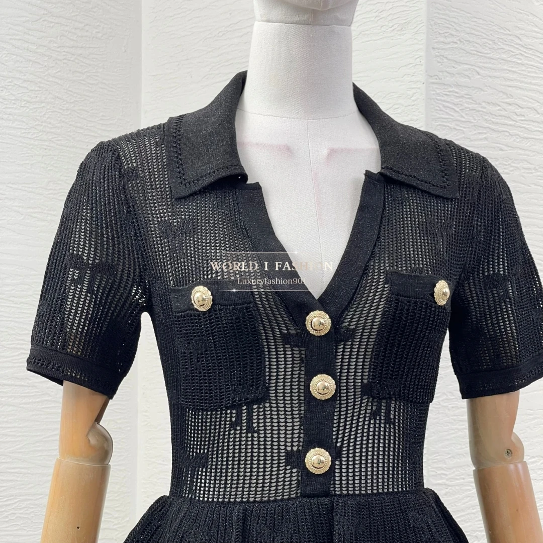 

2025 Women's Fashion Black Wasp Waist Short Sleeve Mermaid Midi Dress