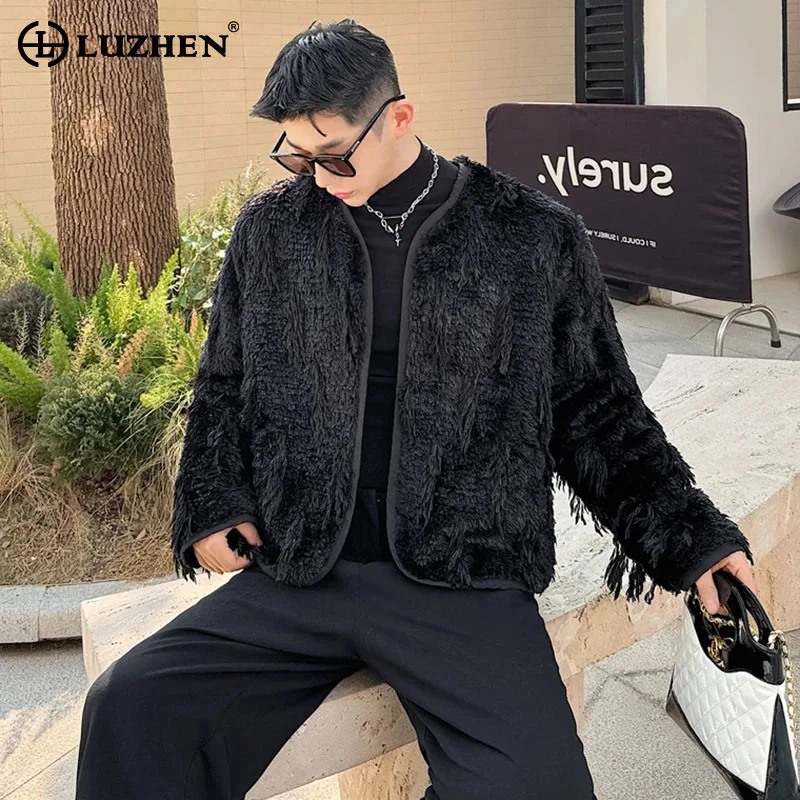 LUZHEN New Stylish Elegant Imitation Fur Design Men's Plush Jacekt High Quality Luxury Warm Autumn Trendy Short Coat 2024 LZ7470