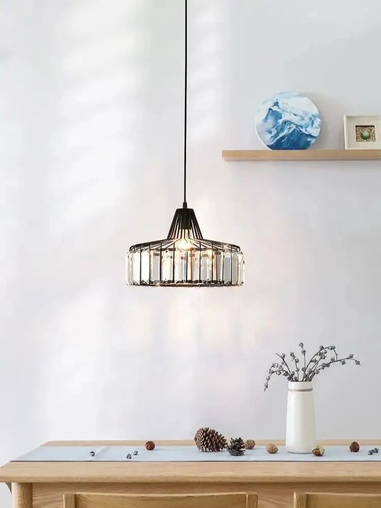 Lampe suspendue LED en cristal au design nordique, luminaire décoratif d'intérieur, idéal pour une cuisine, une salle à manger, un îlot, un lustre rond en fer moderne, noir, en verre