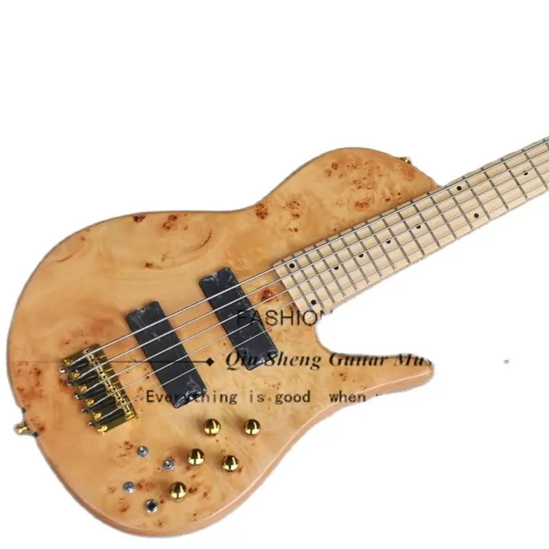 5 String Electric Bass Guitar, For Bass, Maple Neck Through Ash Body, Maple Fingerboard, Small Mini Switch, Active Battery