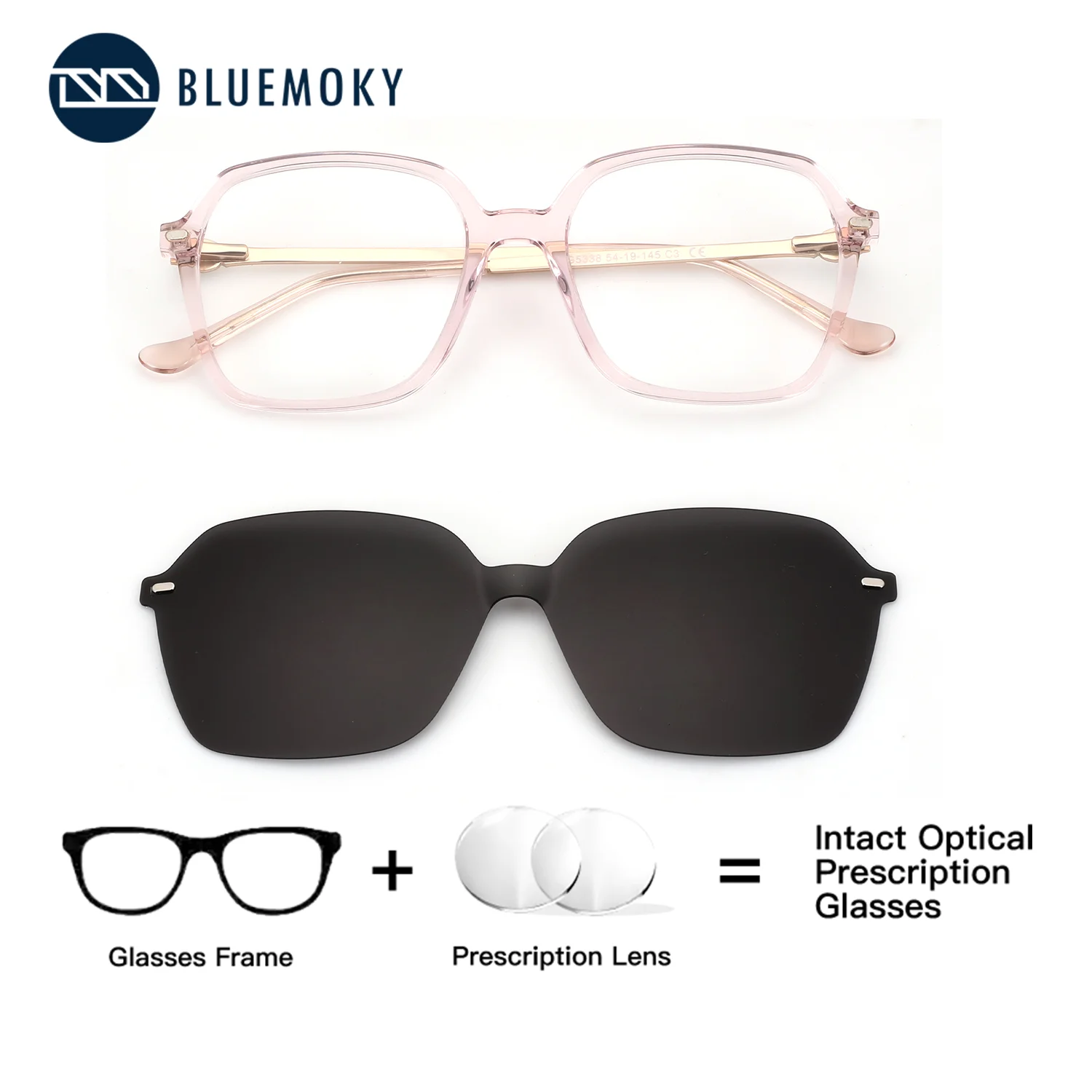 

BLUEMOKY Acetate Polygon Prescription Glasses for Women, Polarized Sunglasses Clip, Optical Progressive Myopia Correction Lenses