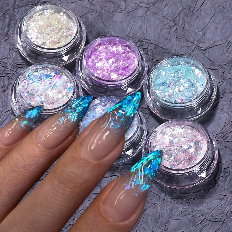 6 Colors Holographic Opal Nail Glitter Flakes Aurora Sparkly Sequins Translucent Fine Foils DIY Charm Manicure Decor Paillettes