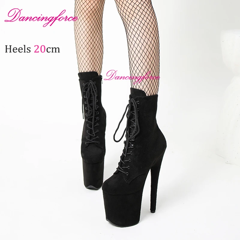 Hooks Up Sexy Black Faux Suede 20CM tacchi alti Pole Dance Shoes Nightclub Platform Stripper stivaletti donna spedizione veloce