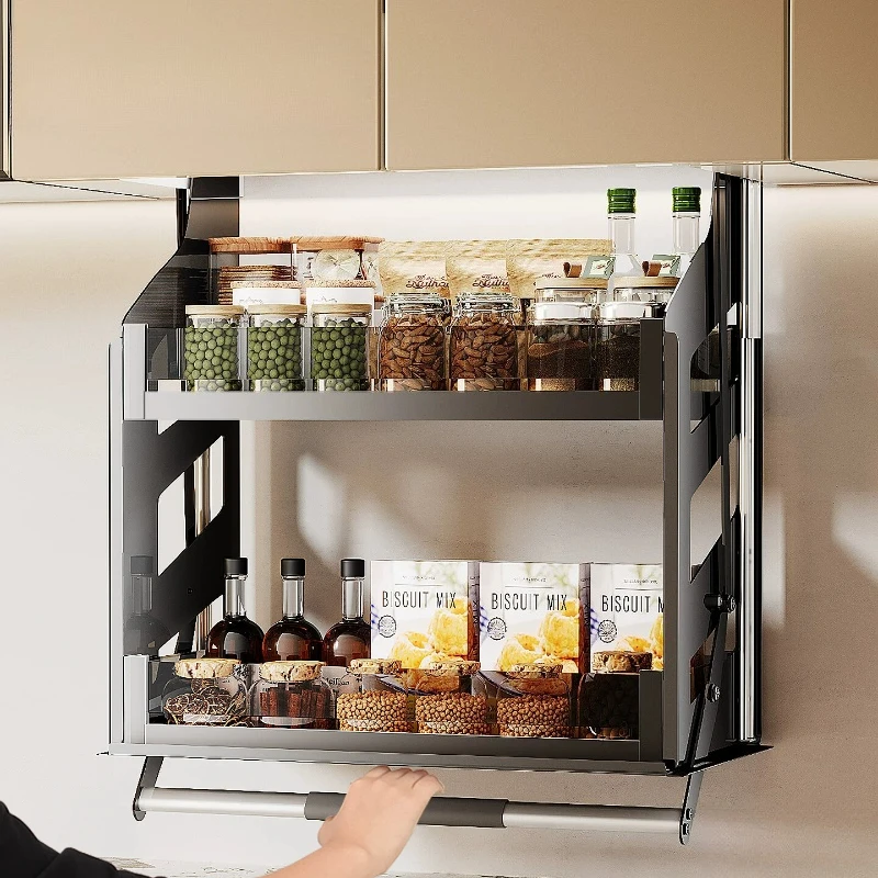 YJQ kitchen hanging cabinet lift basket cabinet top vertical drop-down seasoning hanging basket storage