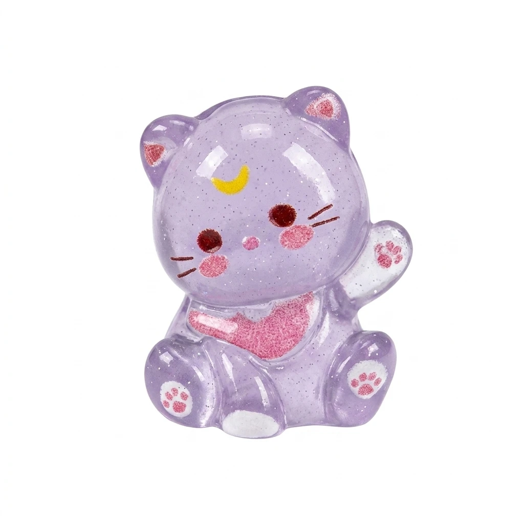 Cute Cat Resin Ornament Luminous 3D Animal Figure for Car Dashboard Decor DIY Craft Accessories Sparkle Glittery Gift