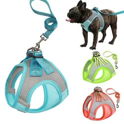 Breathable Dog Cat Harness Leash Set For Chihuahua French Bulldog Vest Harness Pet Chest Straps Small Dogs Lead Walking Supplies