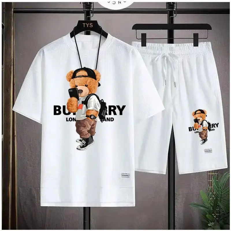 Hip Hop Summer Streetwear cat Graphic Luxury Short Sets Men Designer Clothes Oversized Unisex Tshirt Shorts Brand Outfit beach