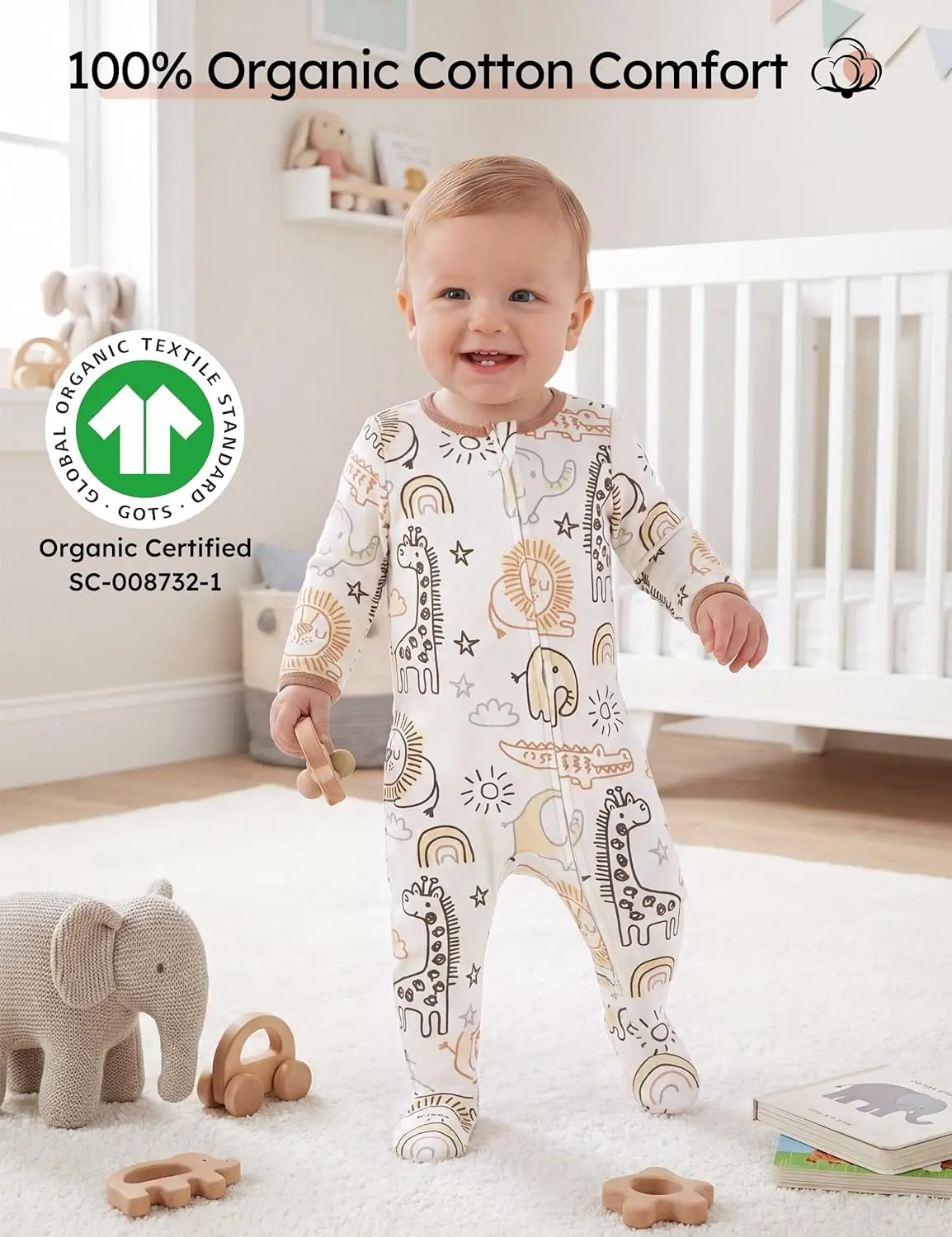 Baby Pajamas 100% Organic Cotton Baby Sleepers for Newborn 0-3 3-6 6-9 Months Boys Girl Clothes 3pcs Footed PJs