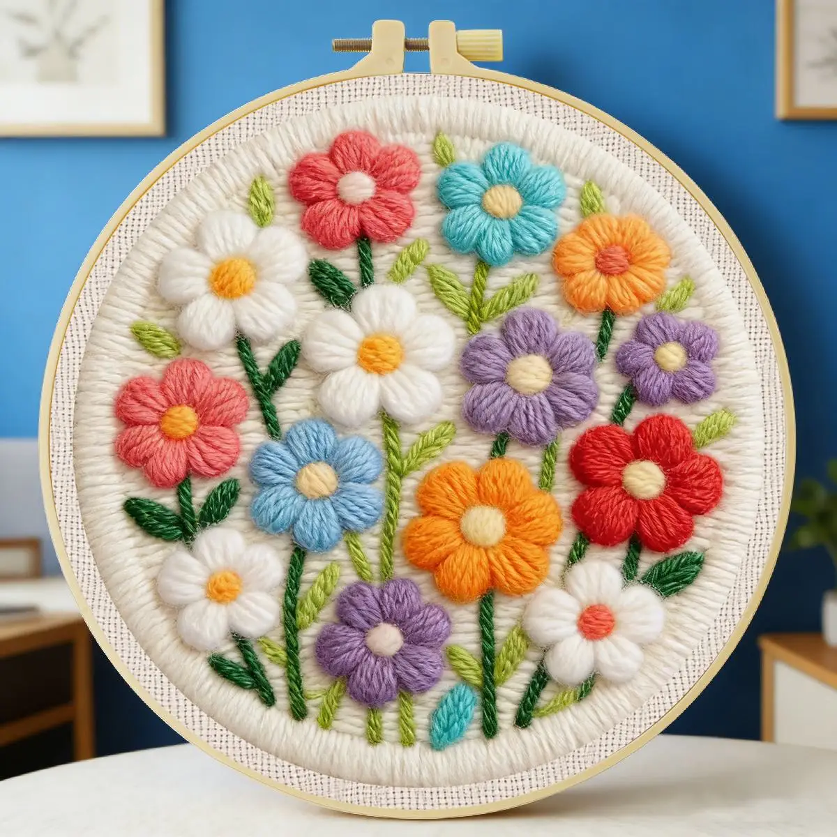 20X20CM/7,87 Zoll Blumen-Sticknadel-Set, Stickerei-Kit, Strickstickerei, DIY, Handgemachtes Geschenk, Nähkunst – Detail 1