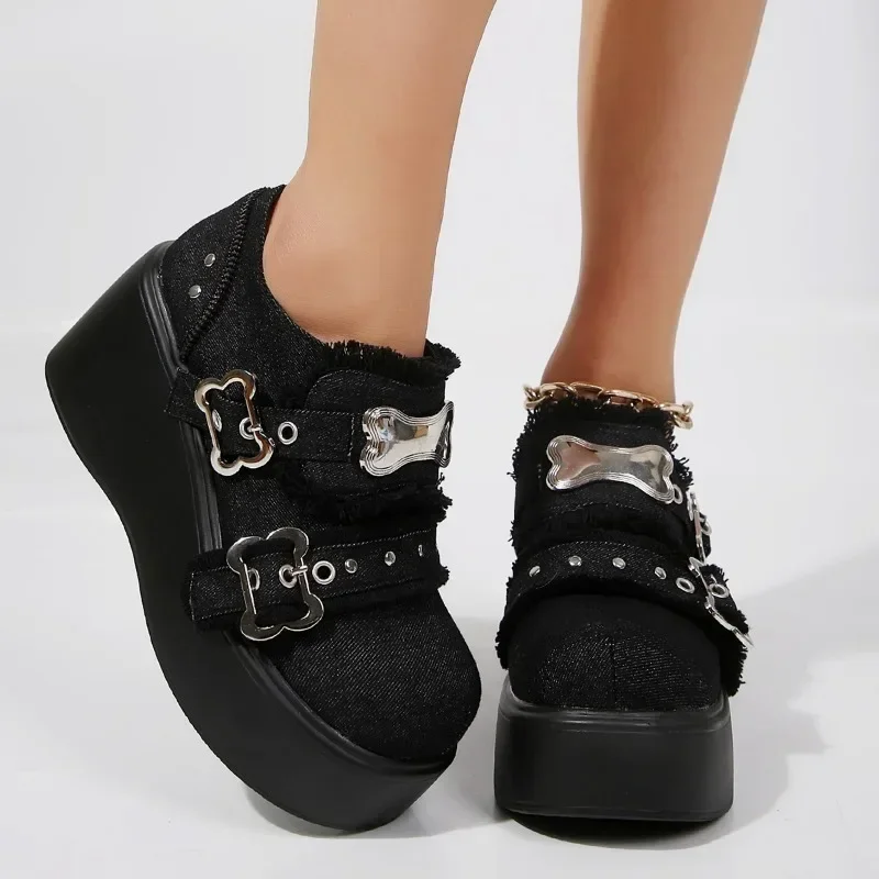 

Women's Shoes 2025 High Quality Belt Buckle Women's High Heels Fashion Round Toe Dress Pumps Women New Plus Size Platform Heels