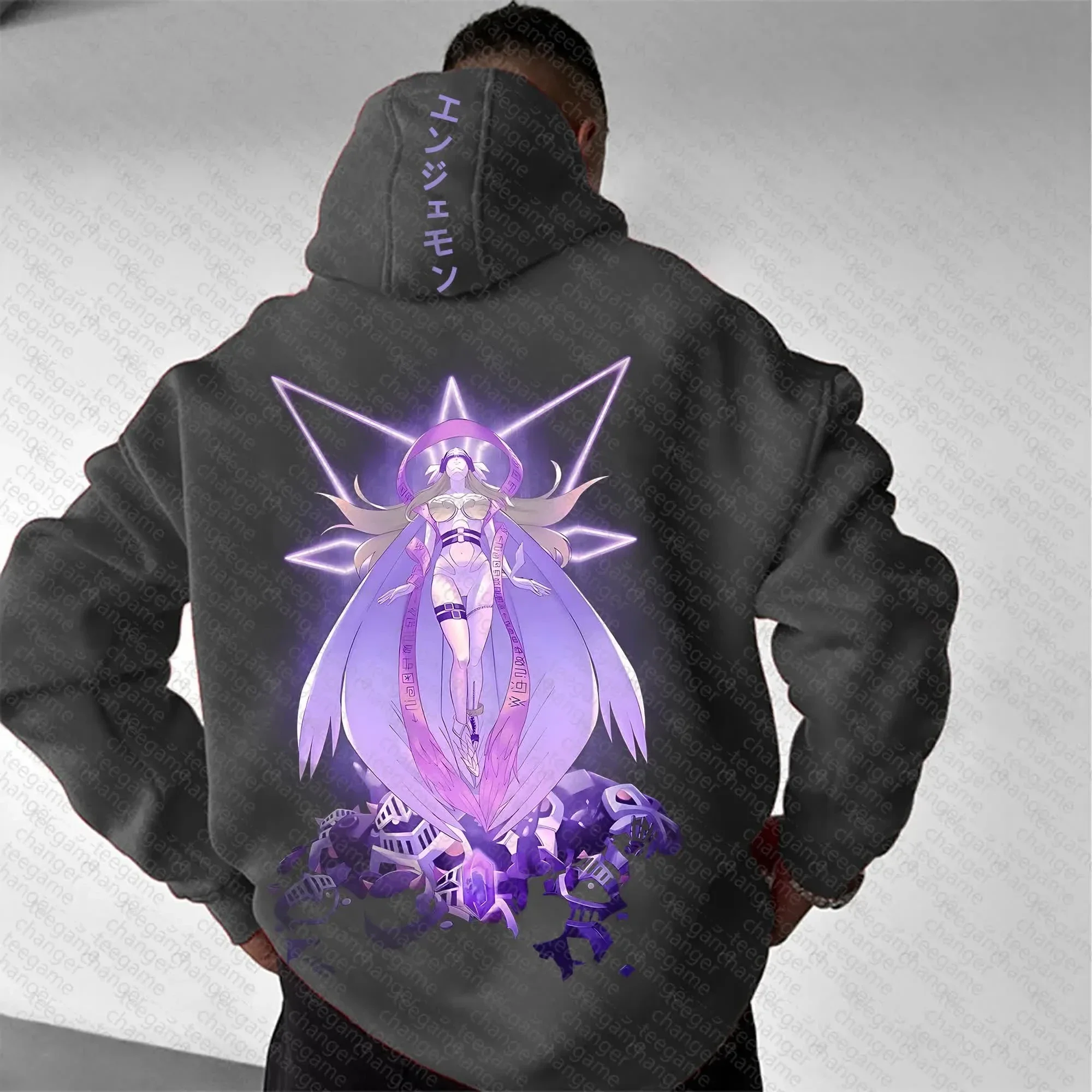 Digimon Anime Angewomon Printed Hoodie 2026 Autumn and Winter Men's Harajuku Sports Casual Children's Parent-Child Jumper Top