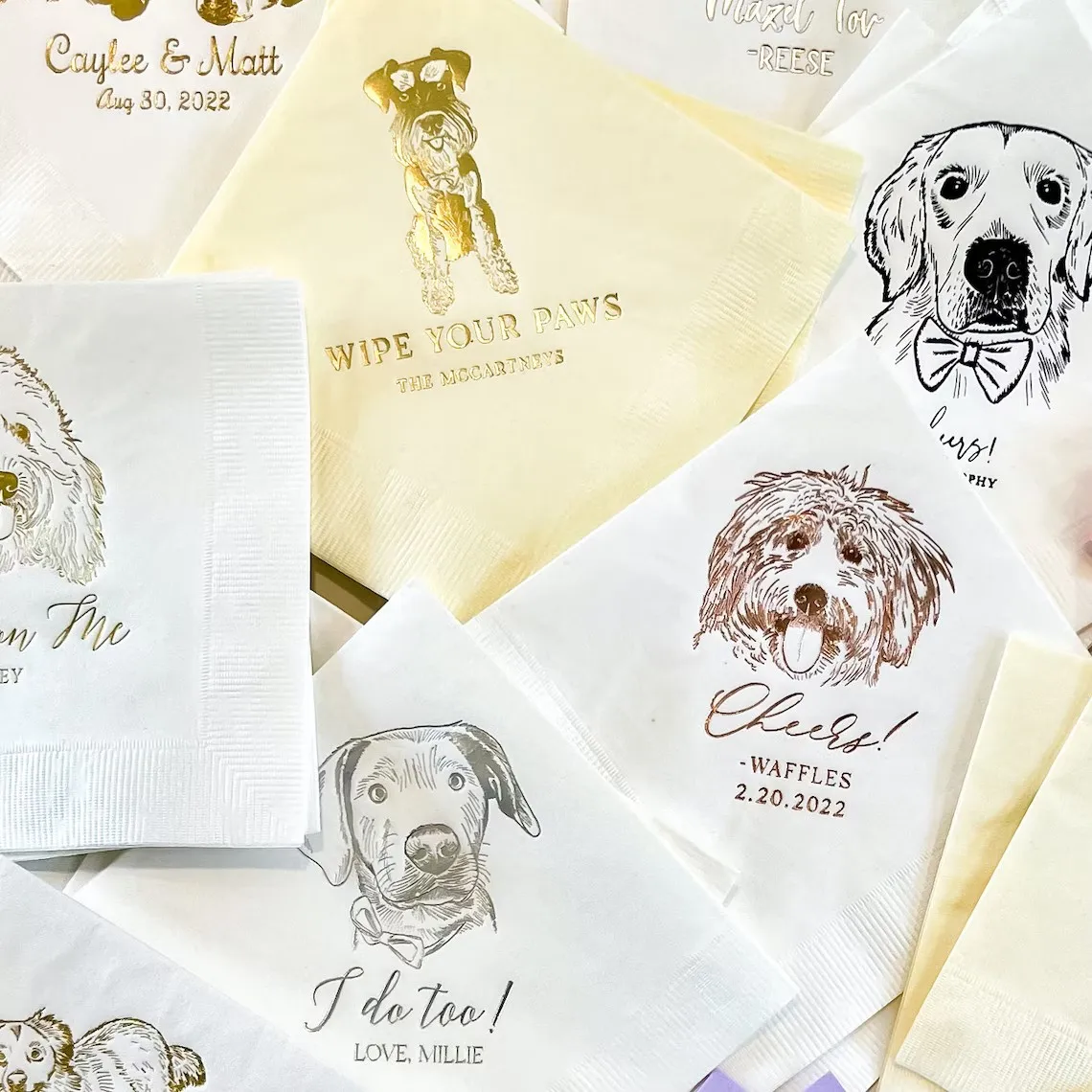 Personalized Illustrated Dog Wedding Napkins,Custom Pet Wedding Napkins,Custom dog Paper Napkins,Custom Engagement Napkins