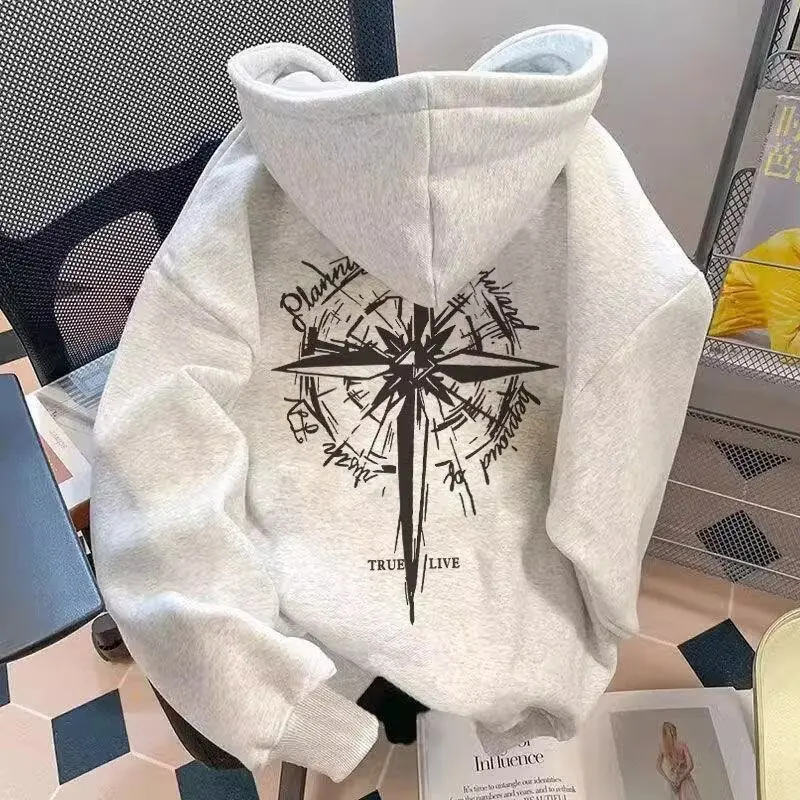 

Loose American Style Long Sleeve Hoodie for Teens And Men Breathable Polyester Fiber Autumn Winter plus Size 250 Pounds Jacket