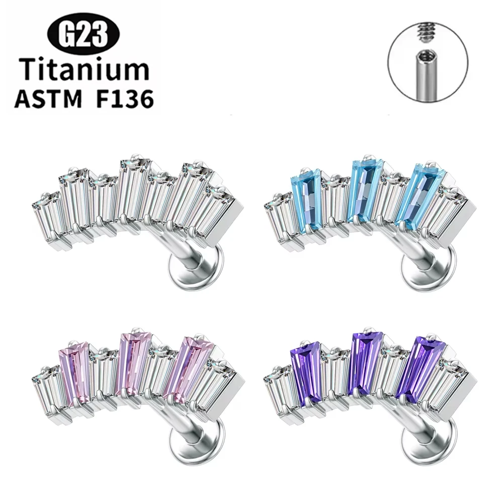 1/5Pcs ASTM F136 Titanium Earrings 16G Internal Thread CZ Helix Tragus Cartilage Conch Piercing Labret Lip Nail Body Jewelry