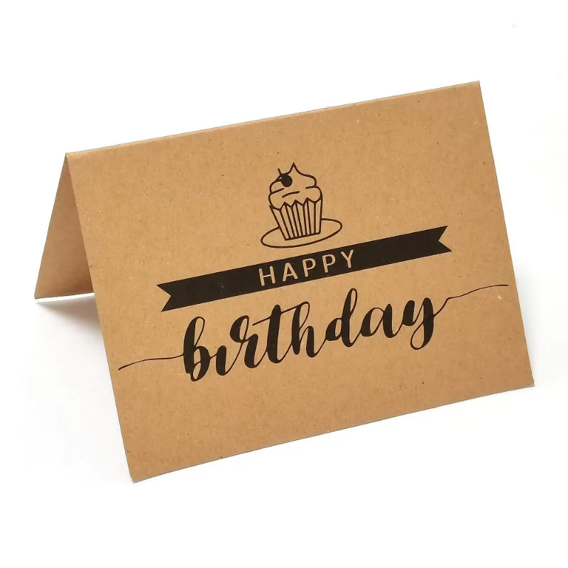 1/5pcs Happy Birthday Cards Fold Up Kraft Paper Postcard Gift Decoration Blank Greeting Card Birthday Invitations Gift Card