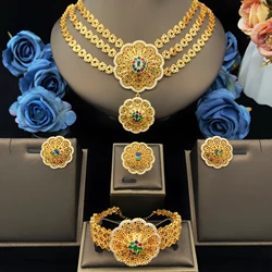 JRH Luxury Women's Jewelry Set Gold Plated Copper Zircon Bracelet Ring Necklace Earrings Wedding Gift for Brides