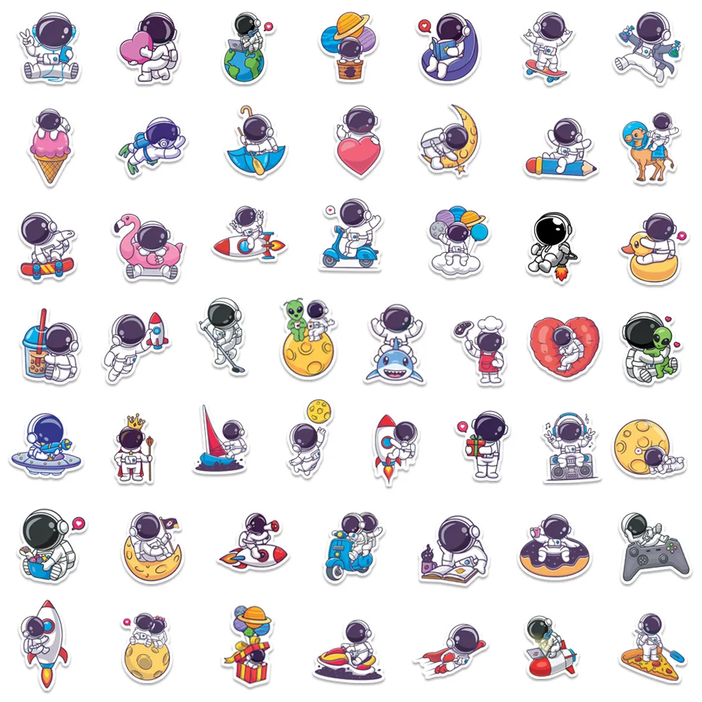 50pcs Exquisite Cute Cartoon Astronaut Stickers Laptop Computer Tablet Cup Notebook Phone Vinyl Decal for Kids Toy Gift