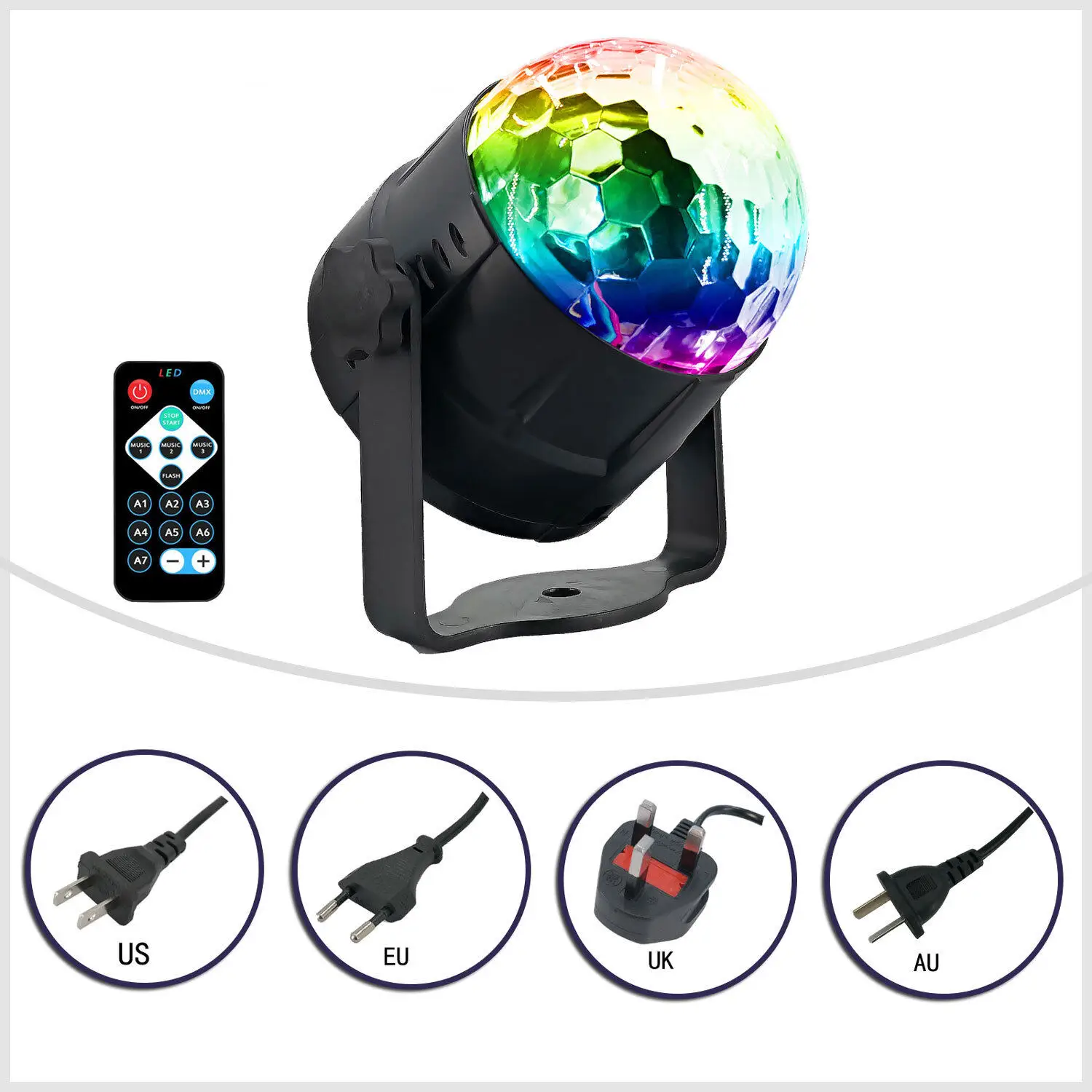 Disco RGB LED DJ Ball Stage Light, USB Power Revolving, Remote Control, Party, Bar, Home, Dance, Car, Music Lamp, 7 Colors