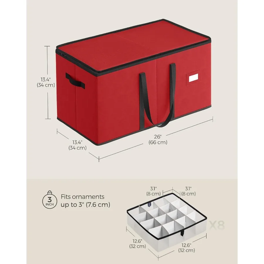 صندوق تخزين كبير لزينة عيد الميلاد بسحابات مزدوجة حاوية تخزين عيد الميلاد قابلة للتكديس مع غطاء 8 صواني 600D أكسفورد 3 بوصة 128