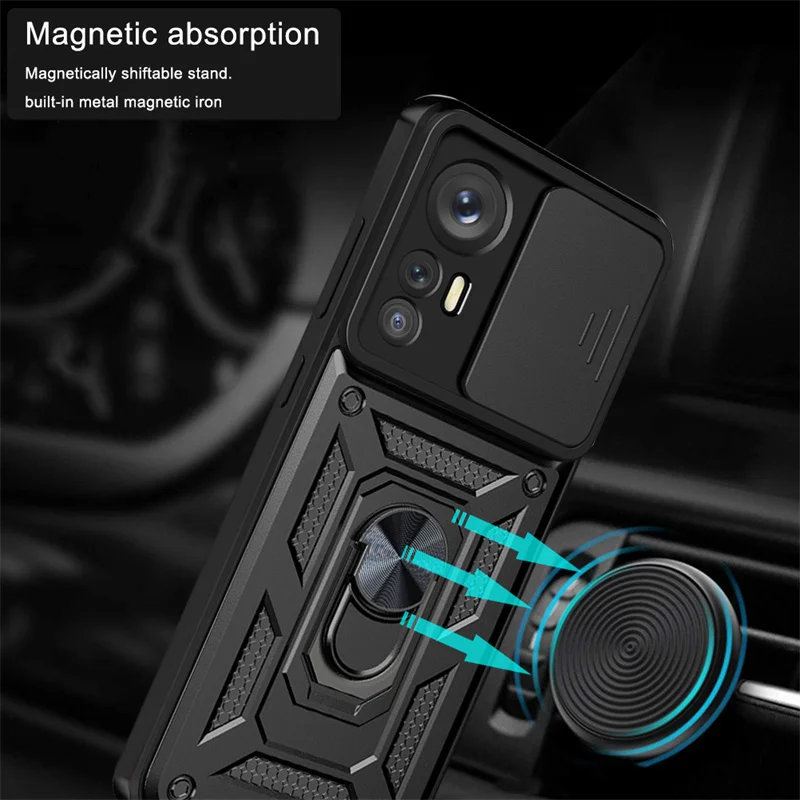 For Xiaomi Mi 12 Pro 12X 5G Case Car Magnetic Holder Ring Shockproof Armor Case For Xiaomi Mi12 Mi12X Slide Camera Protect Cover