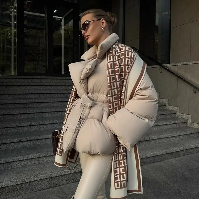 Giacche in cotone da donna eleganti con lacci solidi Colletto rovesciato sottile Cappotti a maniche lunghe Donna alla moda Tenere al caldo Streetwear Nuovo