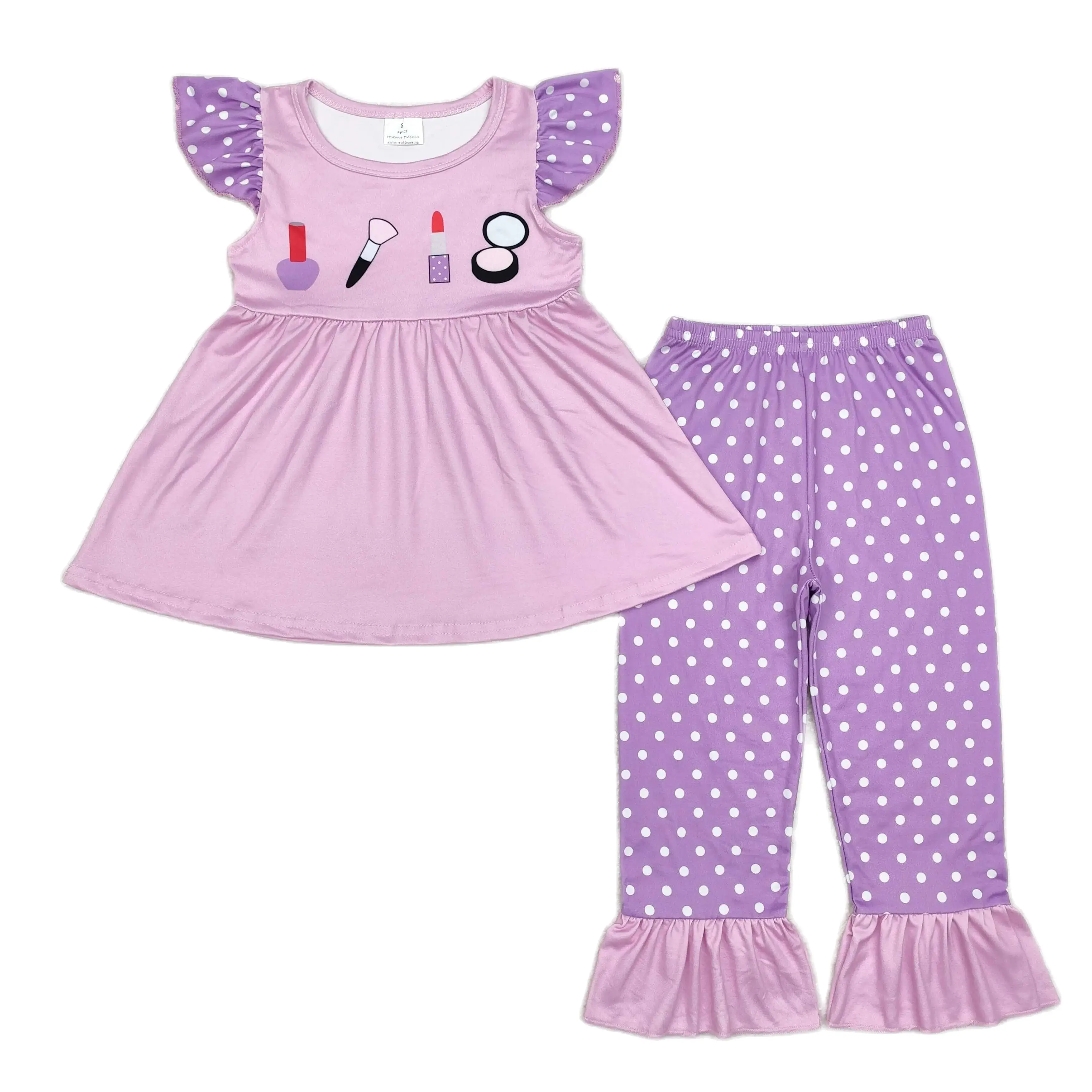 Ensemble Tunique et Pantalon pour Bébé Fille, Rouge à Lèvres, à Manches Courtes, Vêtements de Boutique, Tenue d'Été et d'Automne, Vente en Gros