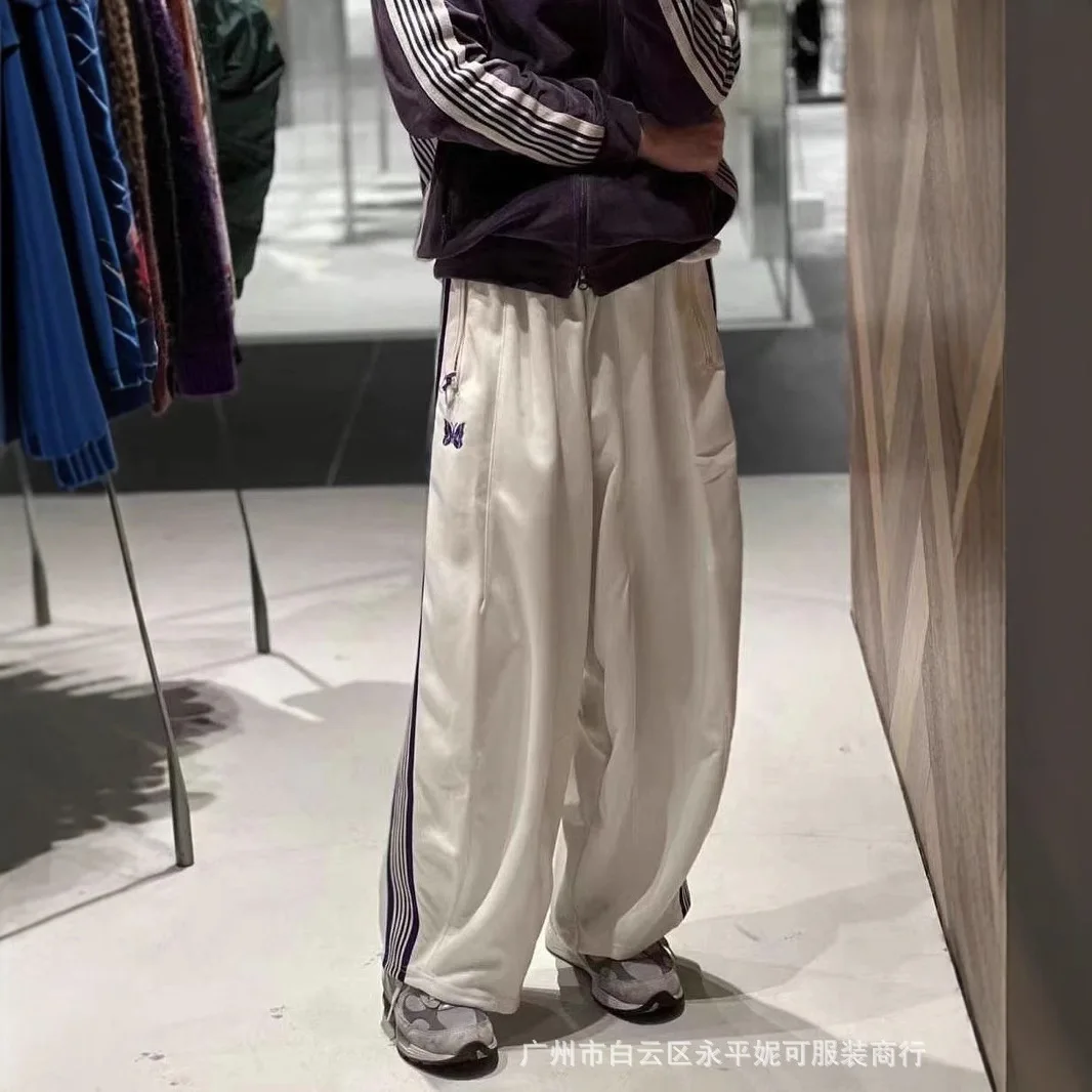 Needles ssz track pants butterfly embroidery wide-leg pants white loose-fitting athletic pants