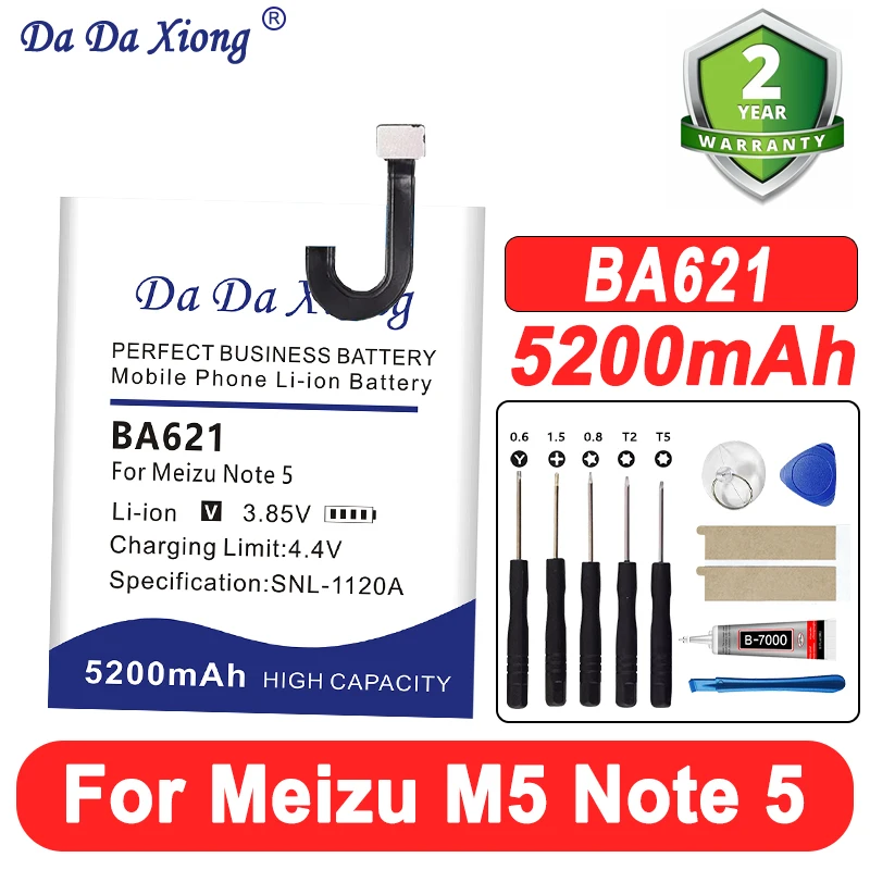 DaDaXiong Phone Battery BA621 For Meizu Note5 M5 Note 5 BA-621 M621H 5200mAh Replacement Lithium Batteries High Quality Battery