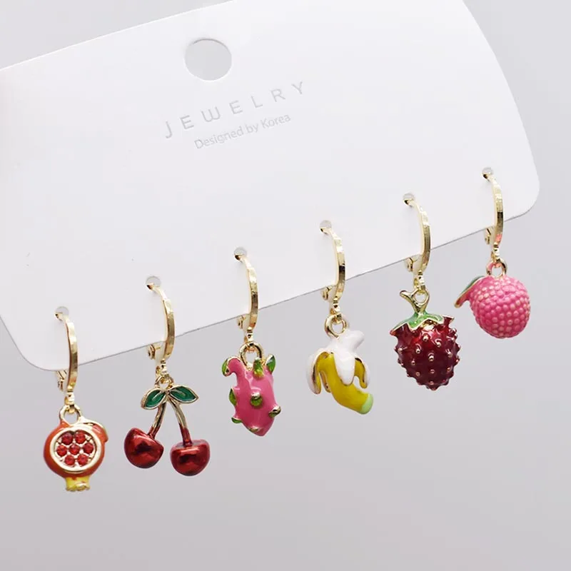 Trending Earrings For Women Girls Cute Fruit Strawberry Banana Apple Candy Kids Funny Resin Metal Enamel Charms 3D Fruit Earring