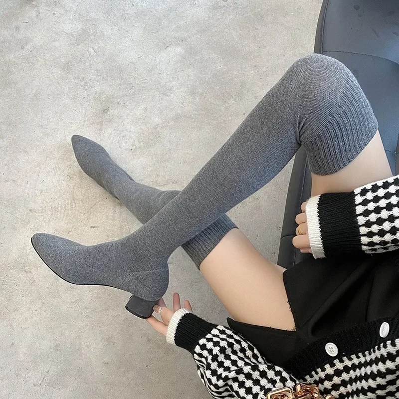 Fashion Thigh High Boots Stretch Fabric Sock Boots Women Pointed Toe High Heels Shoes 2023 Autumn Winter Sexy Over The Knee Boot