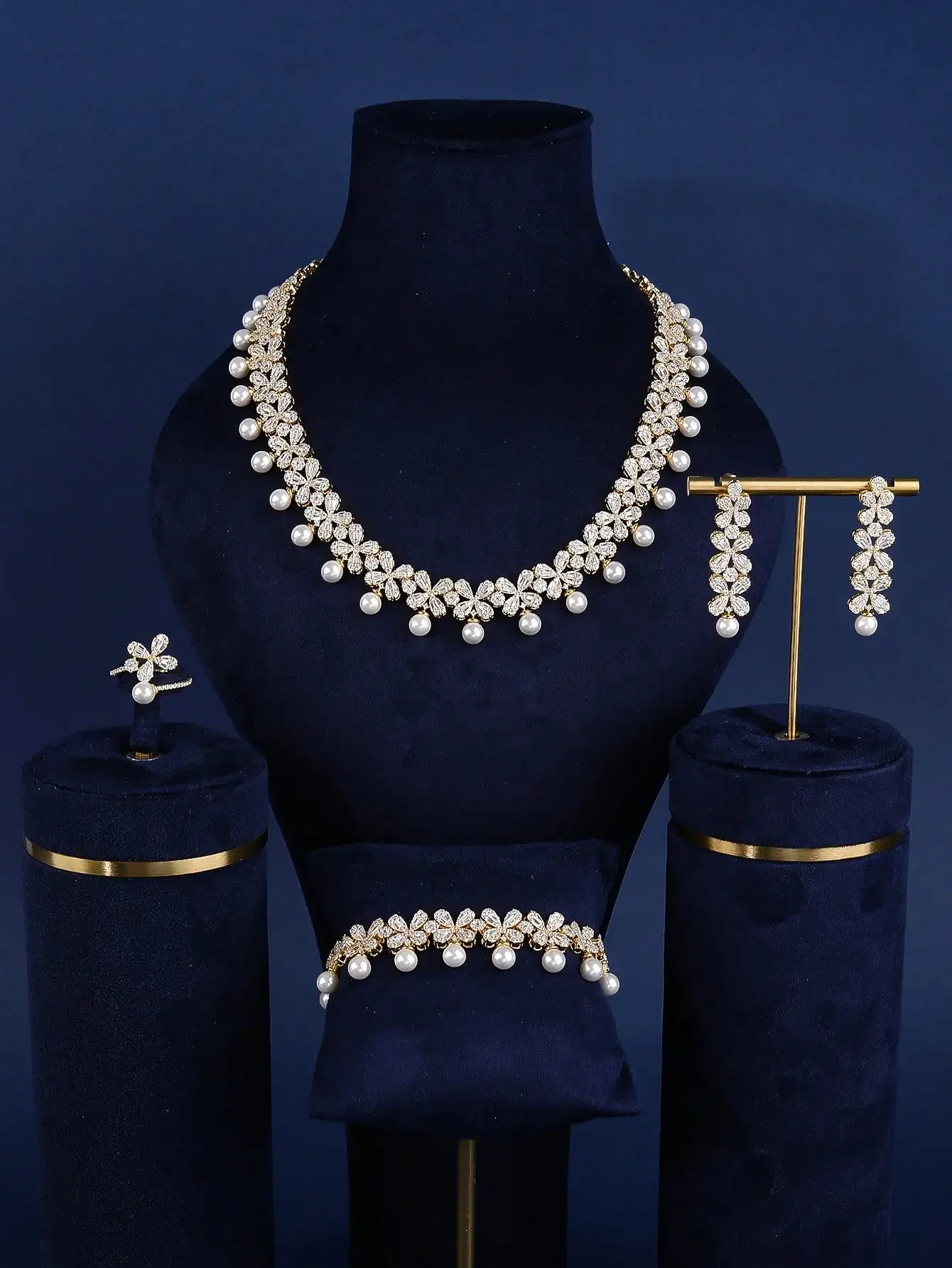 

BrideTalk Luxury Cubic Zirconia Necklace Bracelet Earrings and Ring 4pcs Dubai Full Jewelry Set For Women,Bridal Dress Dinner