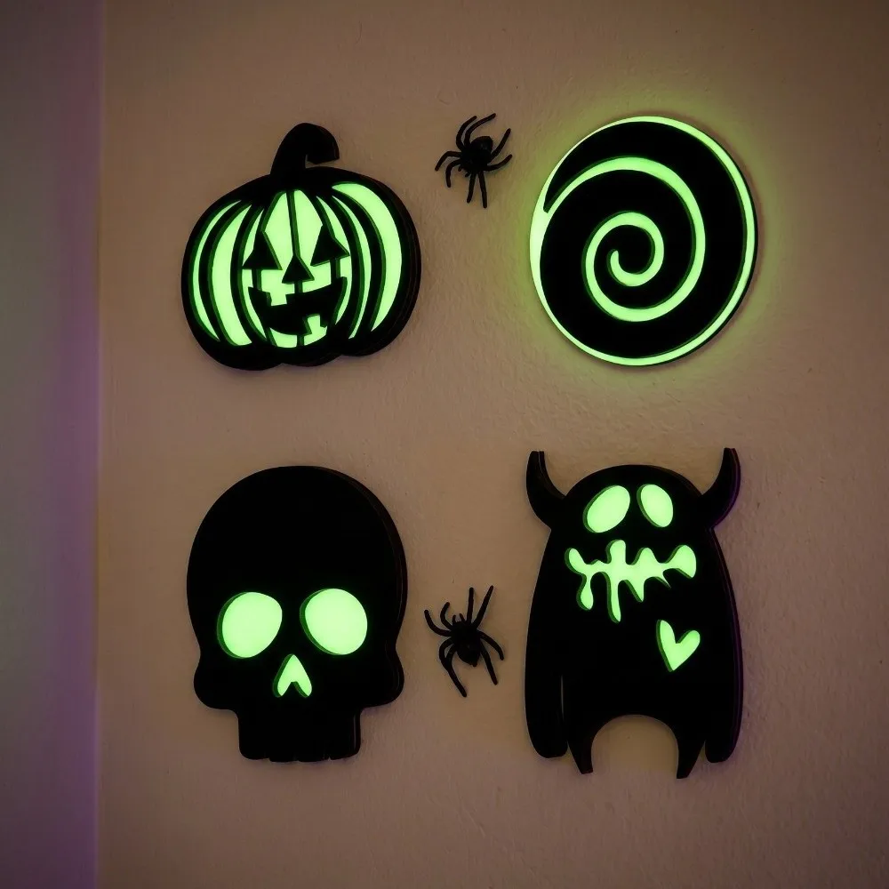 4/8PCS Anti-slip Glow-in-the-dark Coasters Dark Style Luminous Glowing Halloween Ghost Coasters Heatproof Spooky
