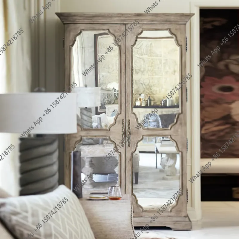 

N64 American rural retro solid wood wardrobe French light luxury old wardrobe bedroom villa high-end custom coat cabinet
