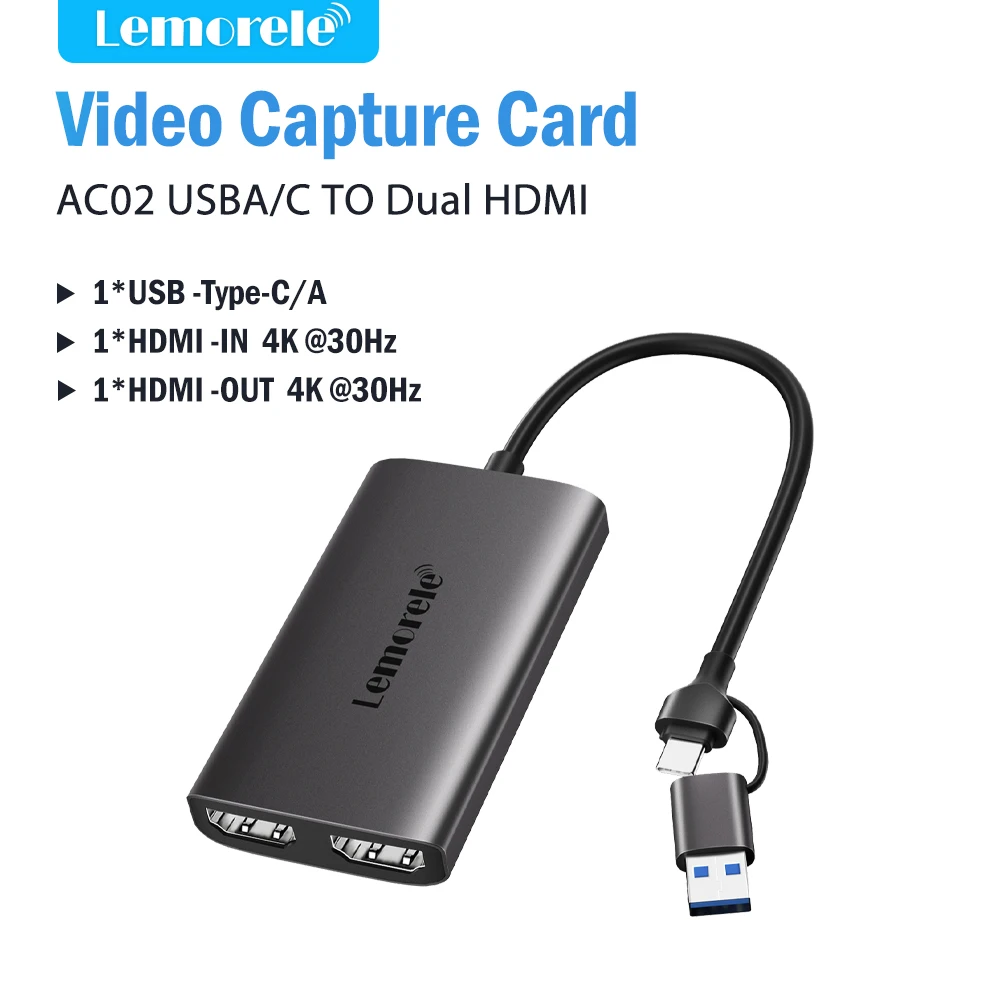Lemorele ビデオ キャプチャ カード 4K HDMI 対応 USB A/C 録画カード
