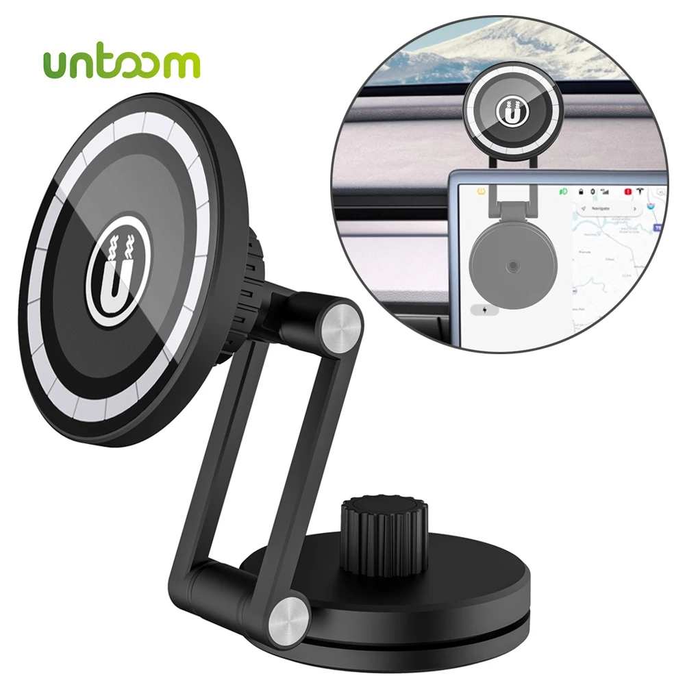 Untoom Magnetic Car Phone Holder for Tesla Foldable Universal Magnet Car Cell Phone Support for iPhone 14 13 12 Pro Max Magsafe