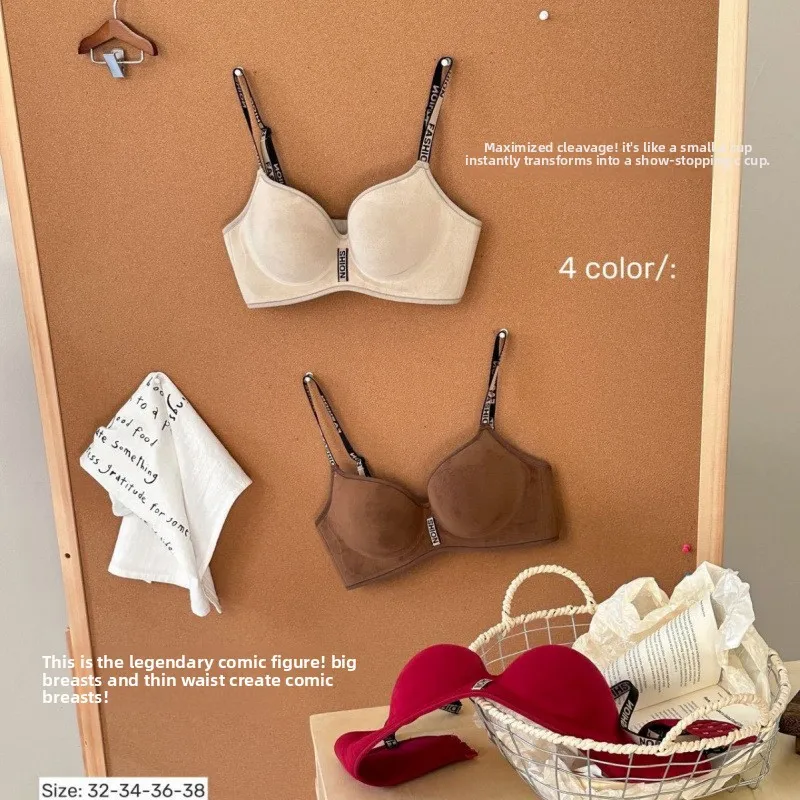 New Red Smooth Push Up Bra for Small Chest, Thickened Seamless Lift, Wireless T-Shirt Bra for A/B Cup