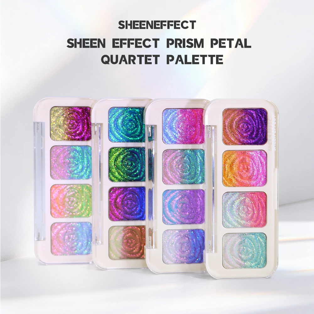 SheenEffect 4 Color Eyeshadow Palette,Chameleon Color Shifting Shimmer Glitter,Pearl Sparkle Diamond Glow Brightening Eye Makeup