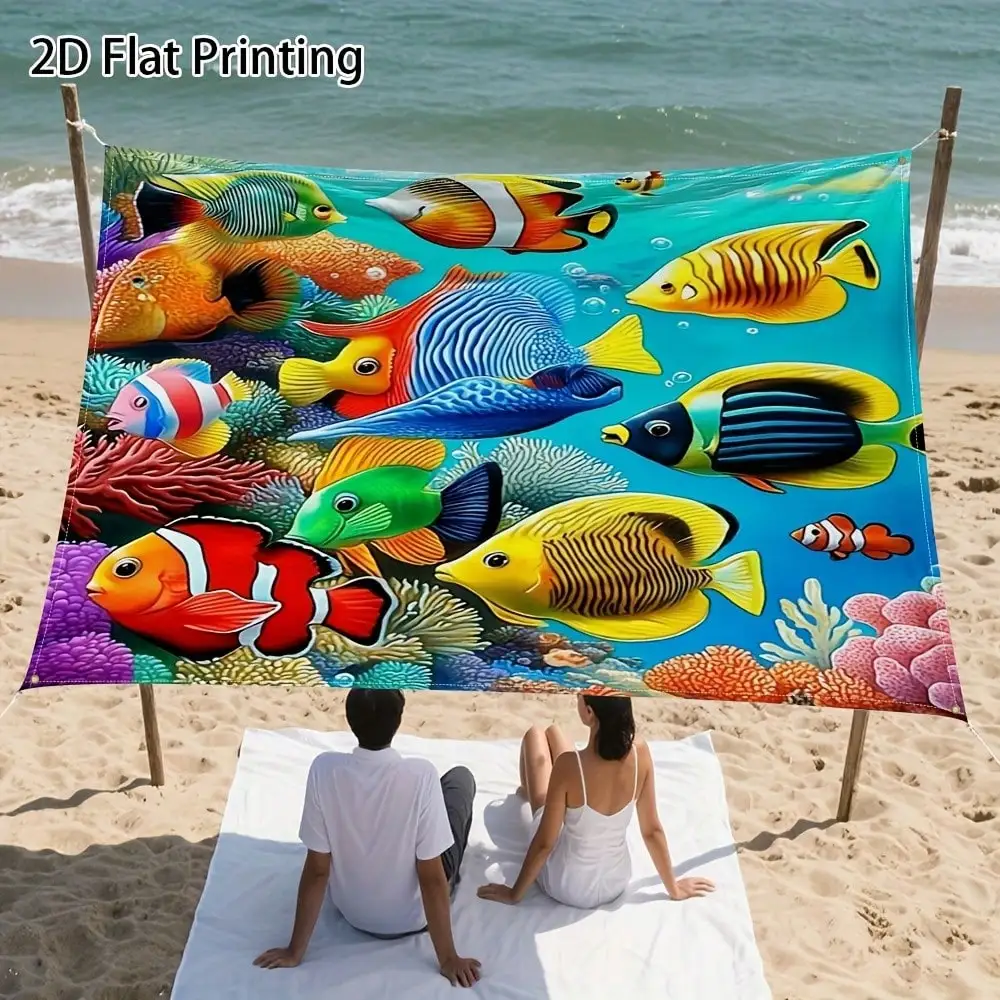 

1pc Colorful Tropical Fish Design Sunshade Canopy, Budget 2D Flat Printing, Easy Setup Store, Practical Garden Beach Patio Gear