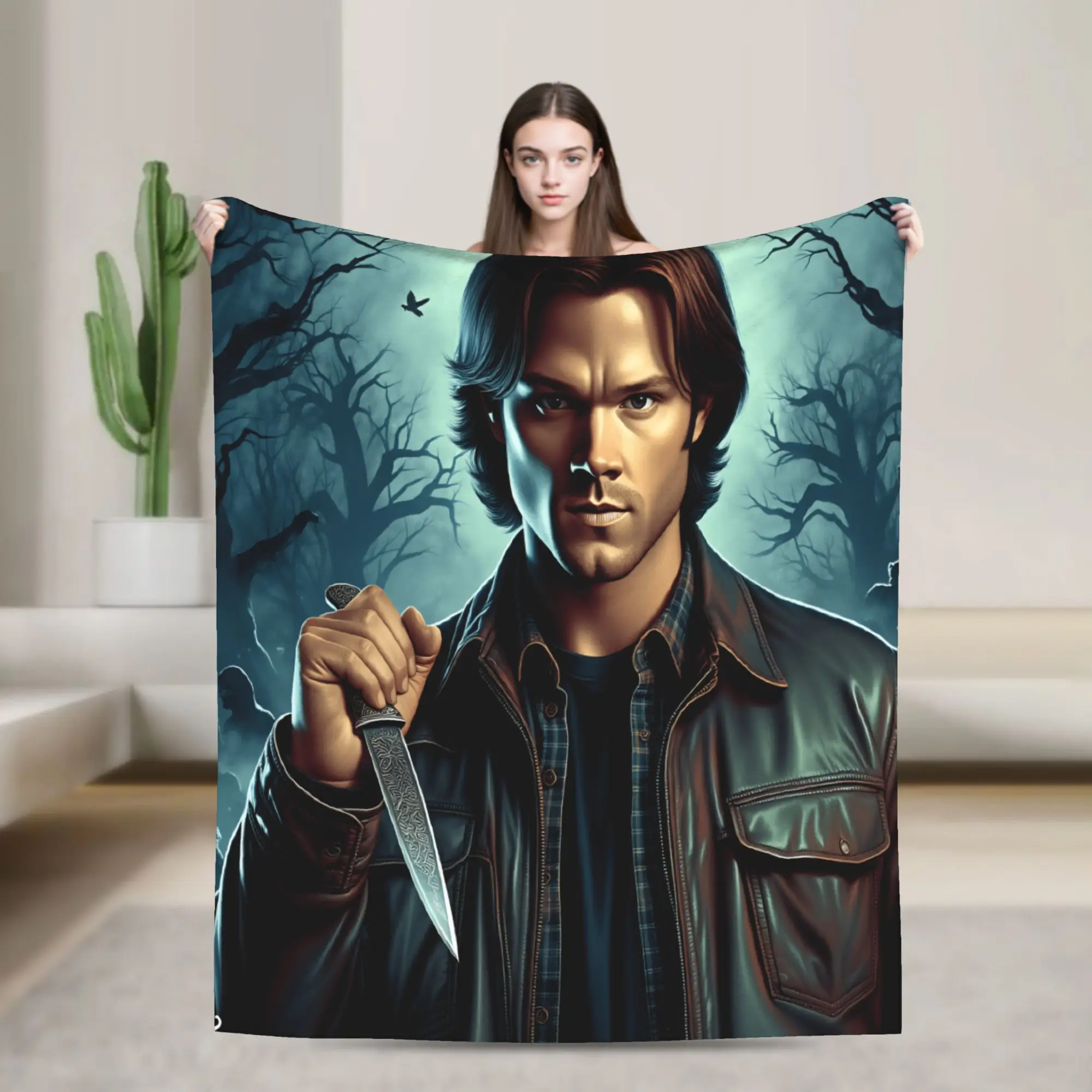 Sam Winchester Supernatural Flannel Blanket  Soft Warm Throw Blanket for Outdoor Picnic Street Trend Bedspread Sofa Bed Cover