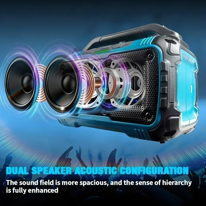 VESMATITY Bluetooth Speaker USB Type C Port Waterproof Stereo Surround Loudspeaker for Makita Battery Pro Core Plus