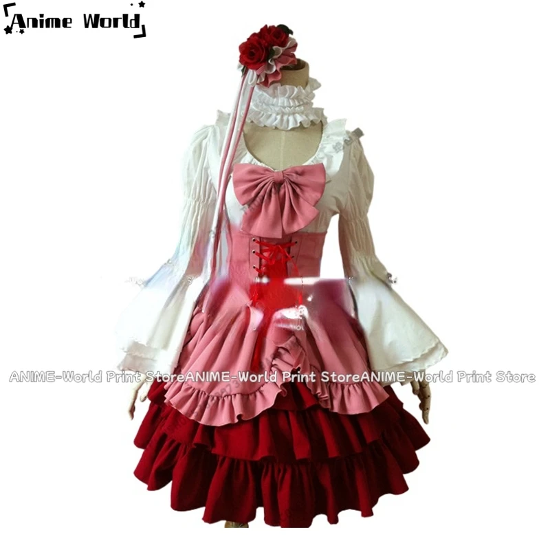 

《Custom Size》Anime Umineko no Naku Koro ni Furudo Erika Pink cosplay costume with hair accessory 11