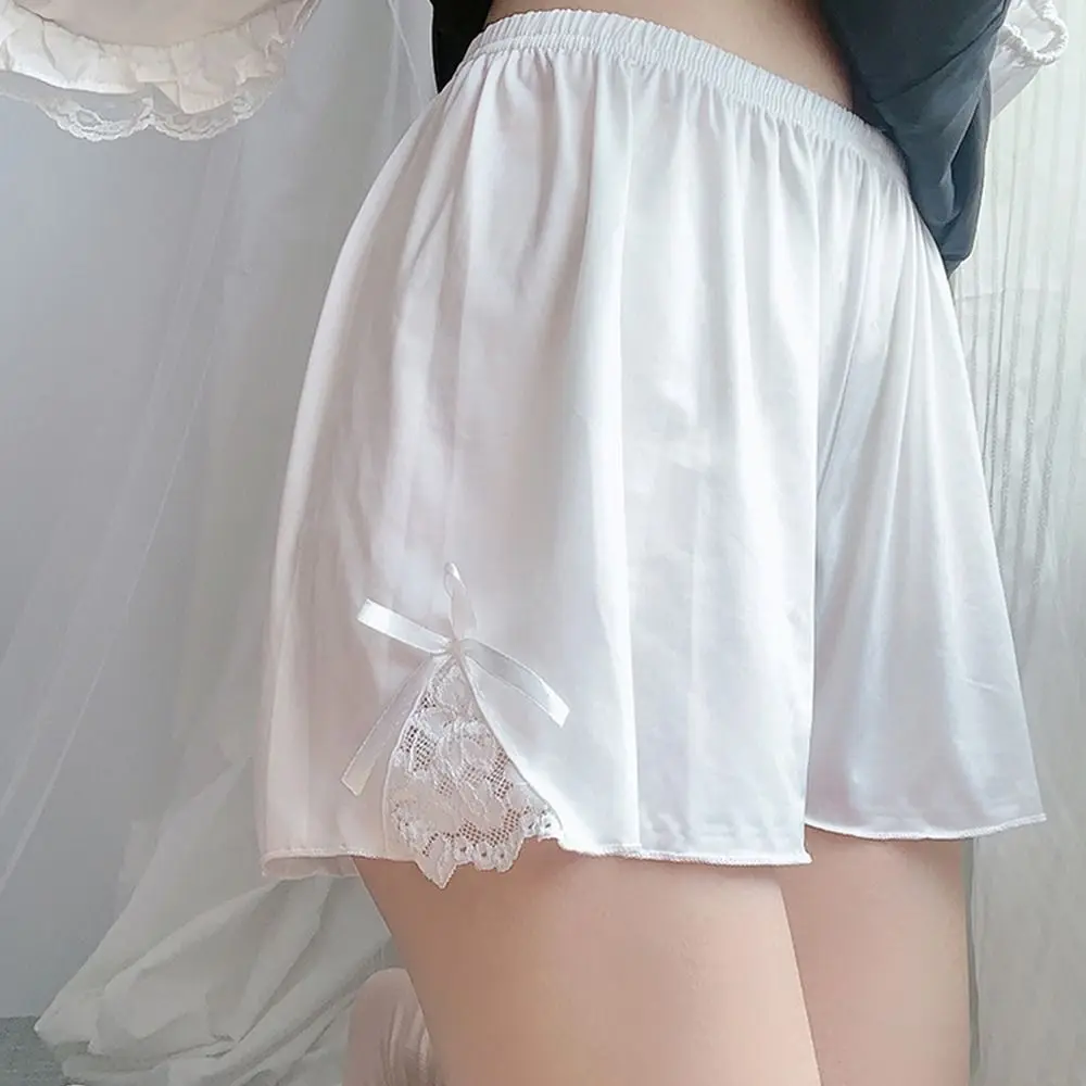 New Lace Bow Ice Silk Safety Shorts Split-hem Women's Underwear Thin Loose-fitting Leggings Breathable Seamless Safety Shorts