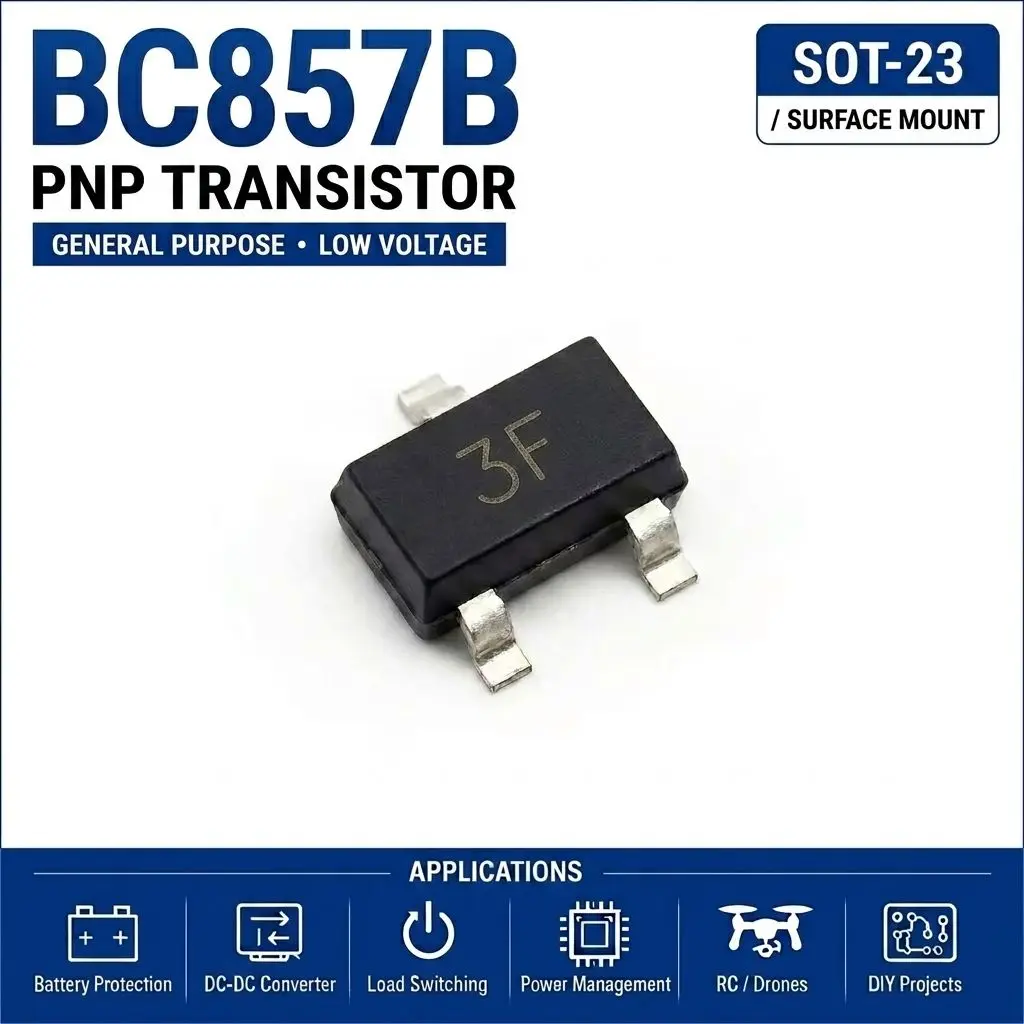 (100 pcs) BC857A (Marking 3E) / BC857B (Marking 3F) / BC857C (Marking 3G) SOT-23 - PNP Transistor -50V -100mA