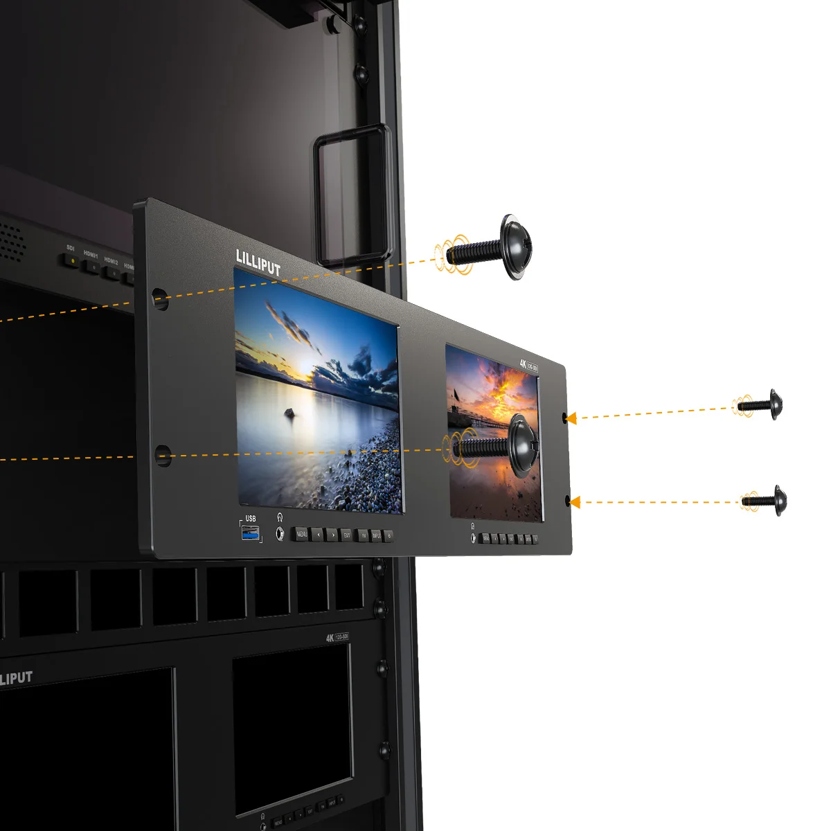 

Lilliput RM7026-12G Video Wall Monitor Dual 7 Inch 4K IPS Panel with 12G-SDI HDMI2.0 Input Rack Mount Video Display