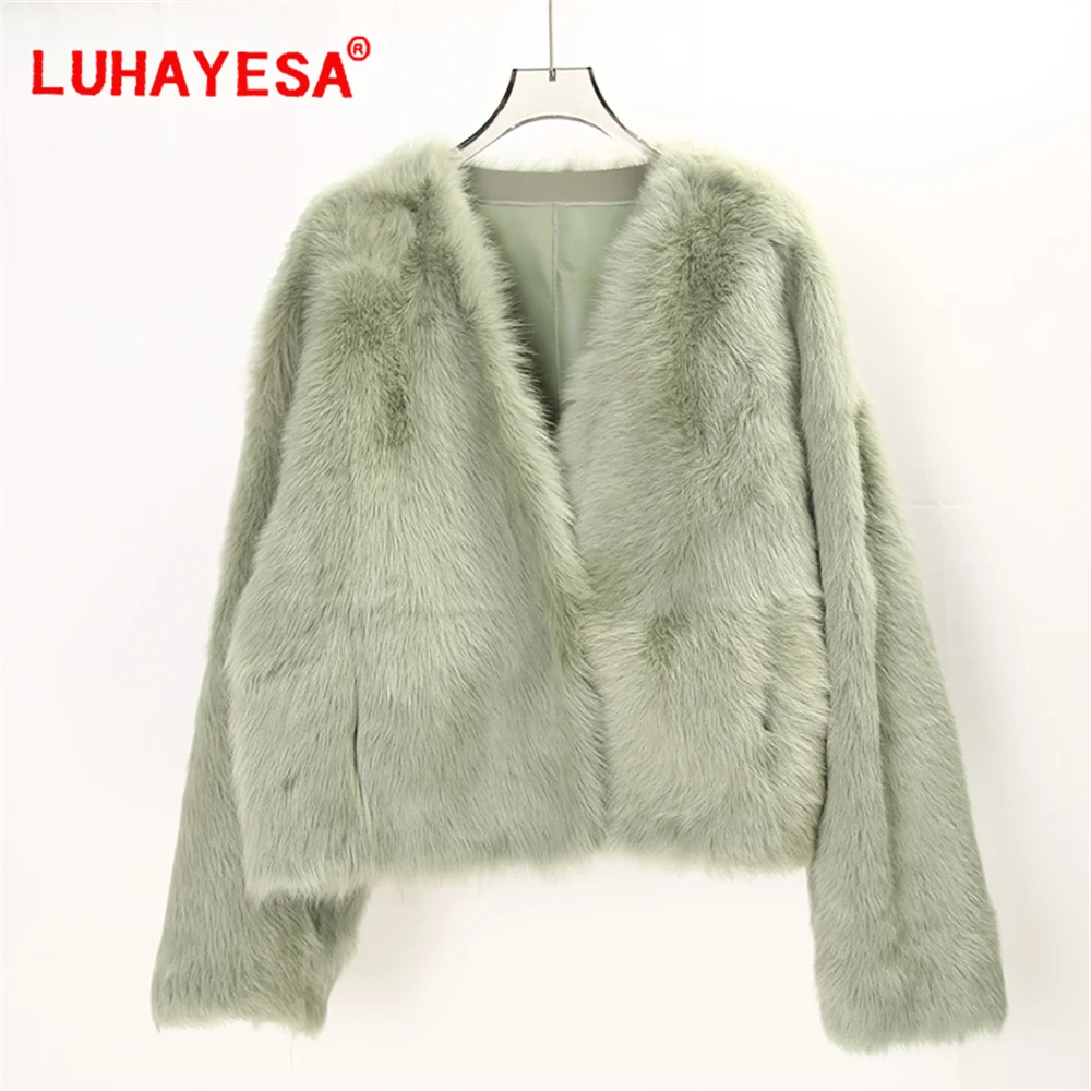 2024 Spain Tuscany Lamb Fur Shearling Clothes V Neck Fashion Real Fur Jacket Genuine Leather Outerwear